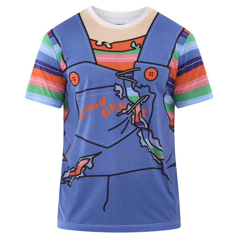 Chucky Horror Movie Men Costume Set Striped Shirt Beanie NWT 2XL